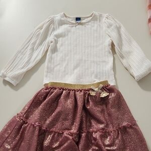 White Long Sleeve Top with Pink Glitter Skirt
